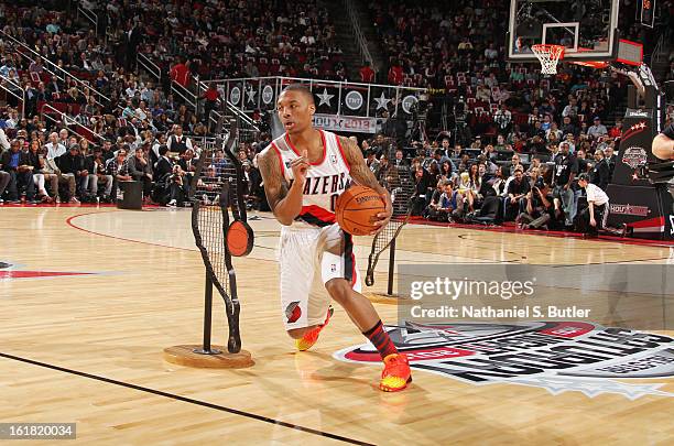 Damian Lillard of the Portland Trail Blazers during the 2013 Taco Bell Skills Challenge on State Farm All-Star Saturday Night as part of the 2013 NBA...