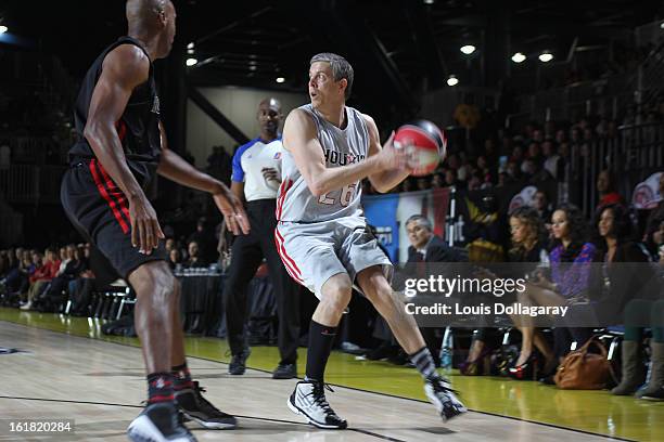 Arne Duncan plays during the 2013 NBA All-Star Celebrity Game at George R. Brown Convention Center on February 15, 2013 in Houston, Texas.