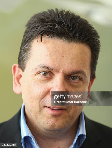 South Australian Federal Senator Nick Xenophon speaks to reporters at Adelaide Airport after his deportation from Malaysia, on February 17, 2013 in...