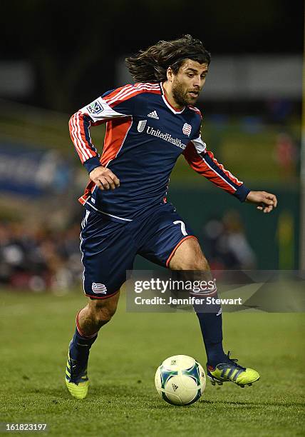 Juan Toja of the New England Revolution handles the ball in the game against the New York Red Bulls in the second half during FC Tucson Desert...