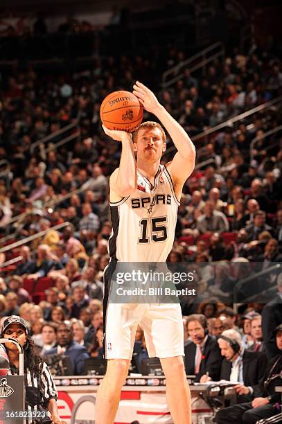 Matt Bonner of the San Antonio Spurs shoots the ball during the 2013 Foot Locker Three-Point Contest on State Farm All-Star Saturday Night as part of...