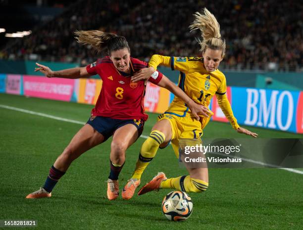 Nathalie Bjorn of Sweden and Mariona Caldentey of Spain in action during the FIFA Women's World Cup Australia & New Zealand 2023 Semi Final match...