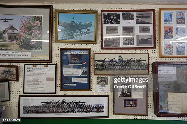 Wartime memorabilia in the cafe of the Lincolnshire Aviation Heritage Centre adjacent to the hangar of the Lancaster bomber "Just Jane", which is...