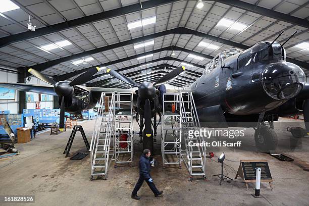 The Lancaster bomber "Just Jane", which is being restored with the aim of getting it airworthy, at Lincolnshire Aviation Heritage Centre,on February...