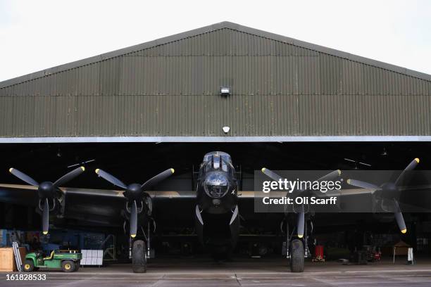 The Lancaster bomber "Just Jane" which is being restored with the aim of getting it airworthy, at Lincolnshire Aviation Heritage Centre, on February...