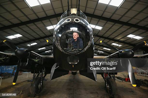Engineer Keith Breachley works on the Lancaster bomber "Just Jane" , with the aim of getting it airworthy, at Lincolnshire Aviation Heritage Centre...
