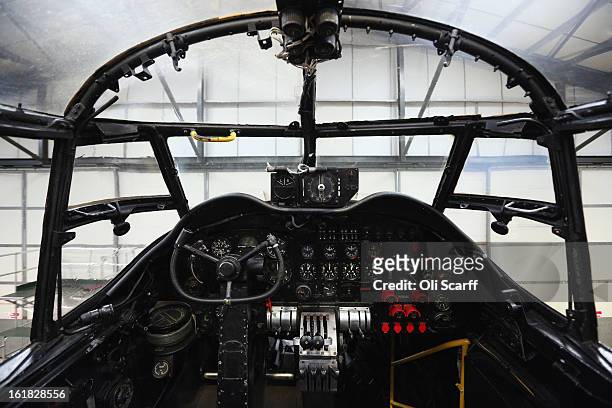 Instruments and controls of the Lancaster bomber "Just Jane" which is being restored with the aim of getting it airworthy, at Lincolnshire Aviation...