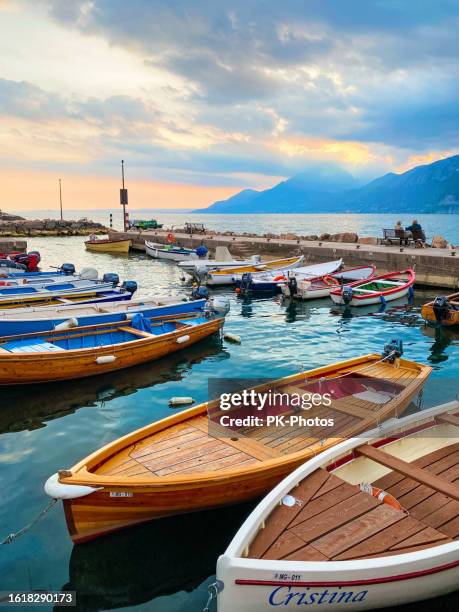 old port in castelletto, lake garda, italy - garda stock pictures, royalty-free photos & images