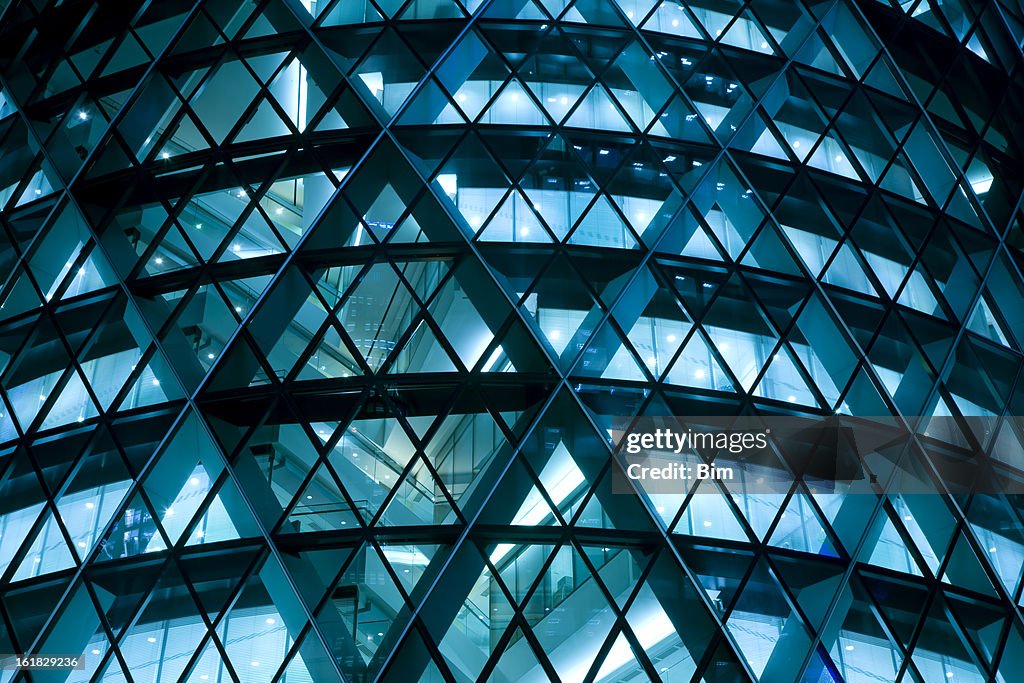 Modern Office Building Illuminated at Night