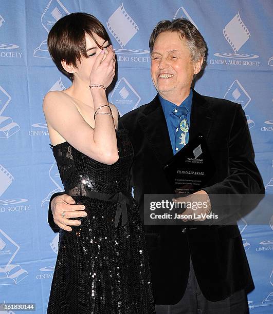 Actress Anne Hathaway and director Jonathan Demme attend the 49th annual Cinema Audio Society Guild Awards at Millennium Biltmore Hotel on February...