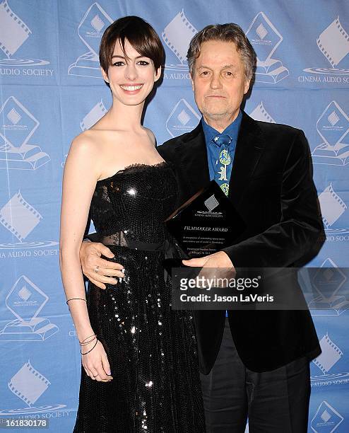 Actress Anne Hathaway and director Jonathan Demme attend the 49th annual Cinema Audio Society Guild Awards at Millennium Biltmore Hotel on February...