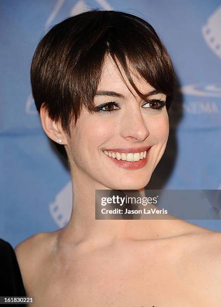 Actress Anne Hathaway attends the 49th annual Cinema Audio Society Guild Awards at Millennium Biltmore Hotel on February 16, 2013 in Los Angeles,...