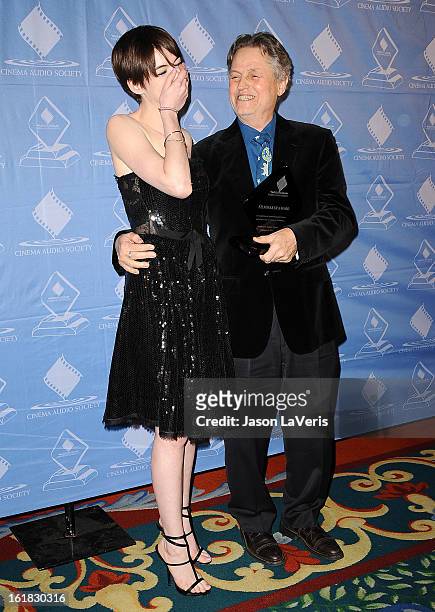 Actress Anne Hathaway and director Jonathan Demme attend the 49th annual Cinema Audio Society Guild Awards at Millennium Biltmore Hotel on February...