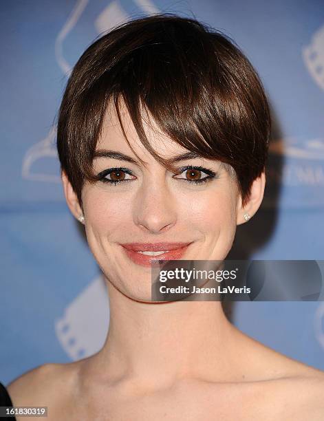 Actress Anne Hathaway attends the 49th annual Cinema Audio Society Guild Awards at Millennium Biltmore Hotel on February 16, 2013 in Los Angeles,...