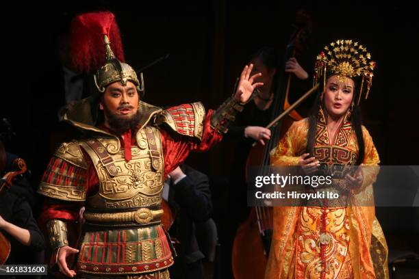 Xiao Bai's "Farewell My Concubine" at Avery Fisher Hall on Sunday night, January 27, 2008.This image;Sun Li as Xiang Yu, left, and Ruan Yuqun as Yu...