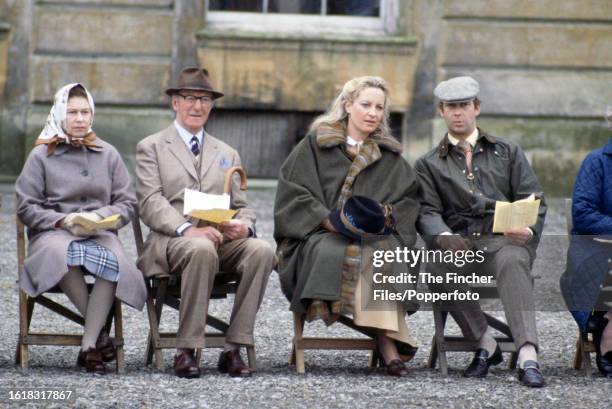 Queen Elizabeth II , Henry Somerset The 10th Duke of Beaufort and Princess and Prince Michael of Kent at the Badminton Horse Trials, circa April 1981.