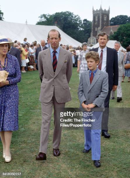 The Duke of Kent with his son, Lord Nicholas Windsor, attending the Sandringham Show, circa September 1983.