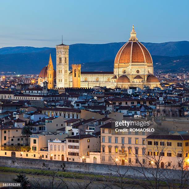 panorama of florence, the duomo and campanile -  tuscany italy - filippo brunelleschi stock pictures, royalty-free photos & images