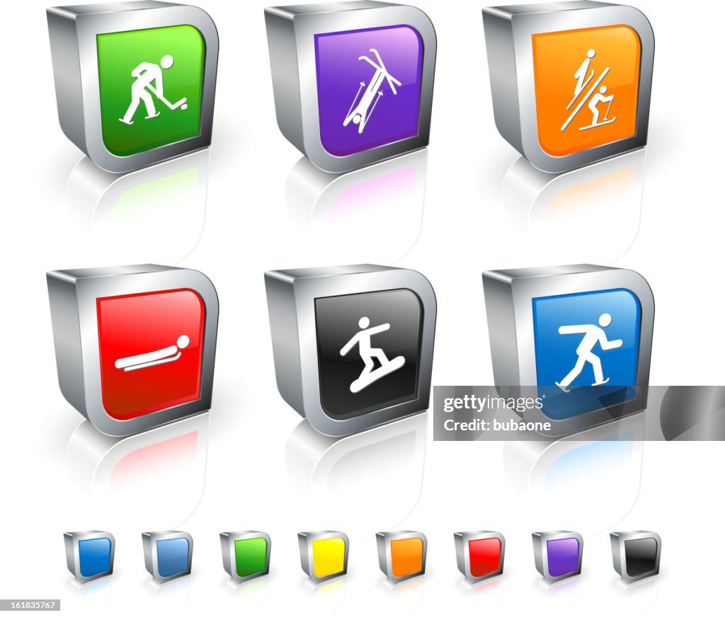 Winter Sports Competition 3D vector icon set with Metal Rim