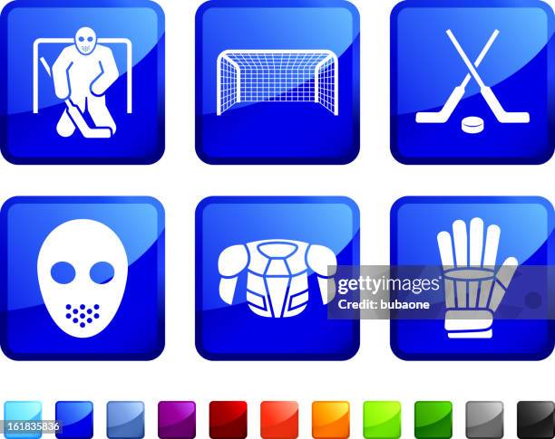 illustrazioni stock, clip art, cartoni animati e icone di tendenza di set di sticker riferimento di hockey - goalie stick