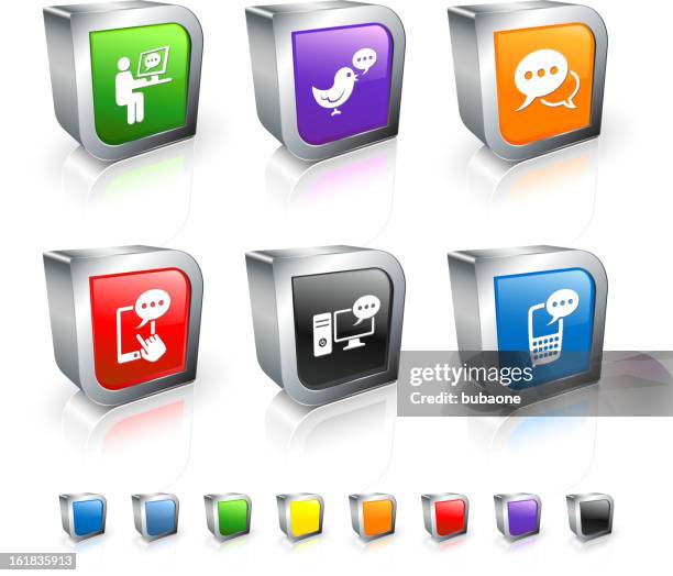 internet communication 3d vector icon set with metal rim - live chat on computer stock illustrations