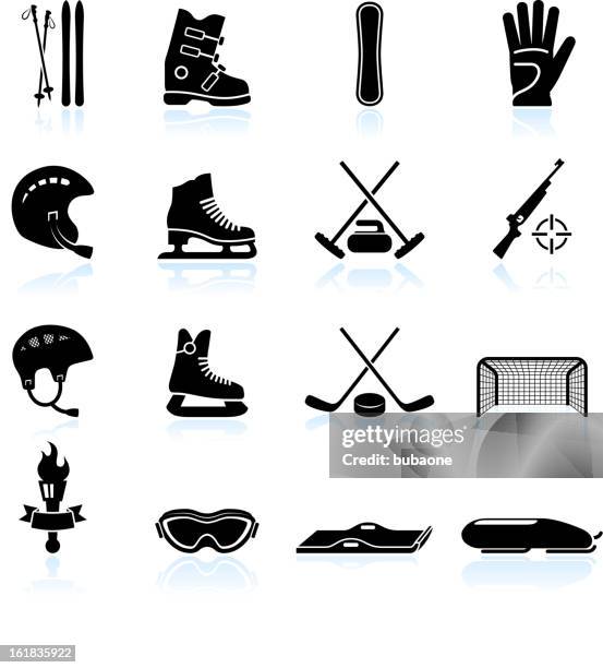 stockillustraties, clipart, cartoons en iconen met winter sports gear black and white vector icon set - ice skate