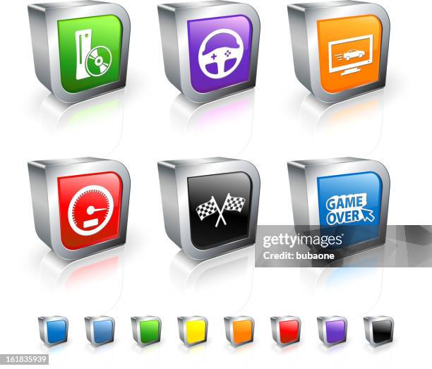 racing game 3d vector icon set with metal rim - game over short phrase stock illustrations