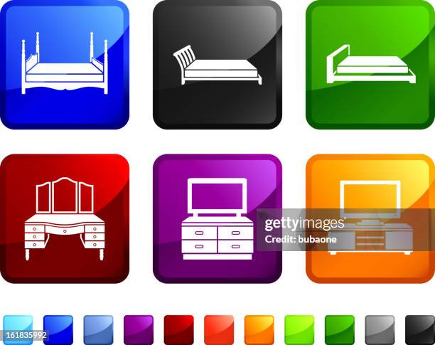 bedroom accessories royalty free vector icon set - empty blue couch stock illustrations