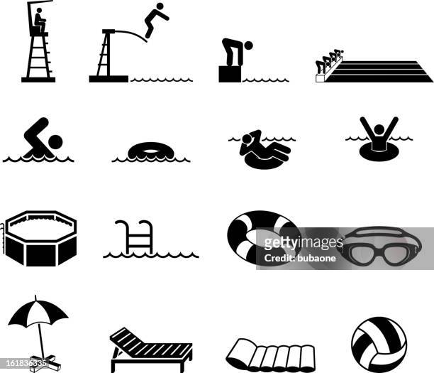 swimming pool and summer fun royalty free vector icon set - swimming goggles stock illustrations