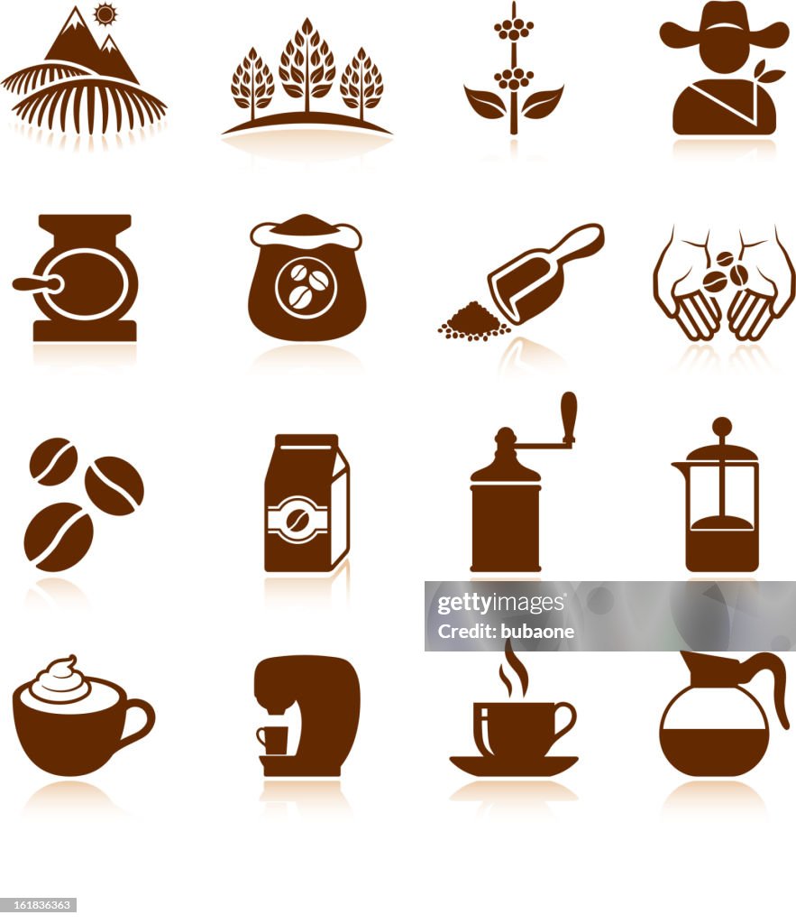 Kaffee Landwirtschaft plantation und Koffein Verarbeitung Vektor icon-set.