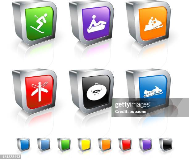 winter fun 3d royalty free vector icon set - snow tubing stock illustrations