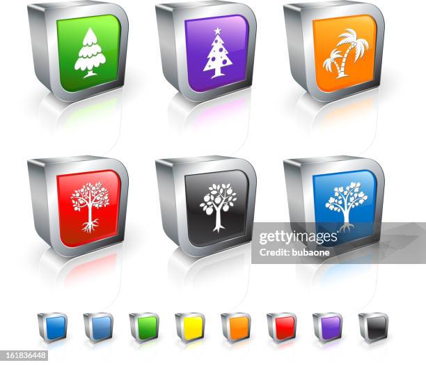 tree 3d royalty free vector icon set with metal rim - willow tree white background stock illustrations