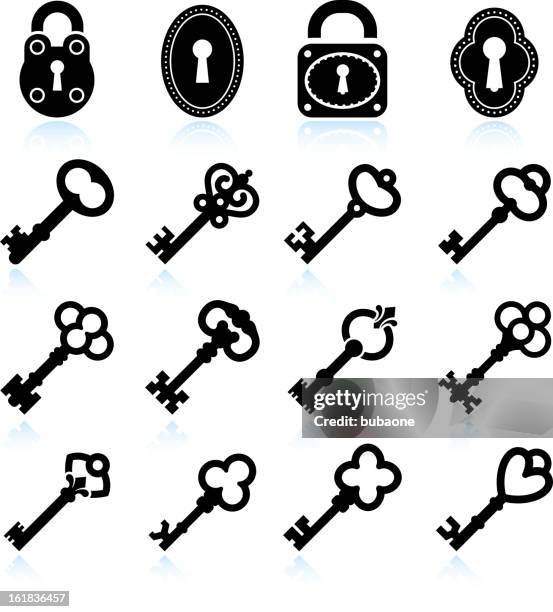 schloss und schlüssel & schwarz-weiß vektor icon-set - dietrich stock-grafiken, -clipart, -cartoons und -symbole