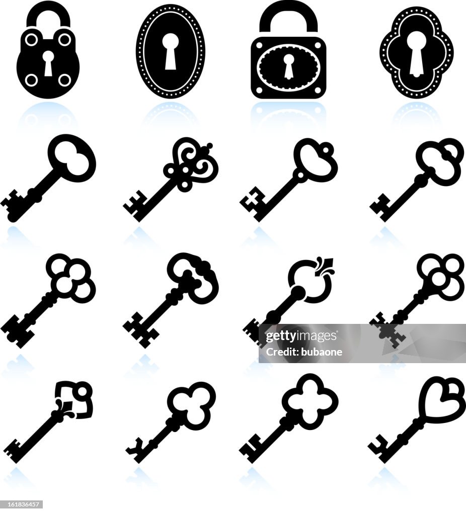 Llaves de bloqueo y negro & conjunto de iconos de vector blanco