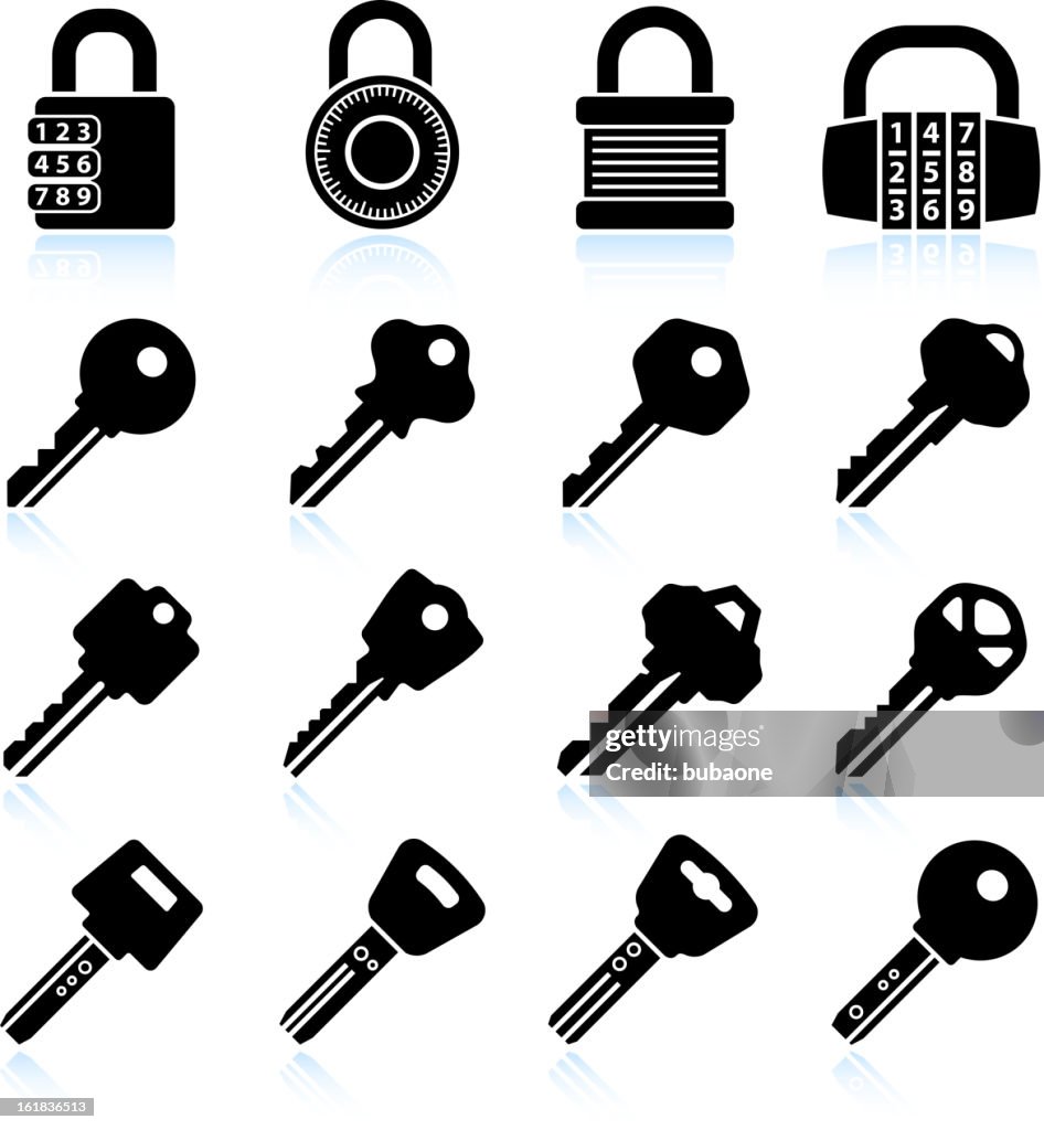 Moderno de fechaduras e chaves preto & branco, vector Conjunto de ícones