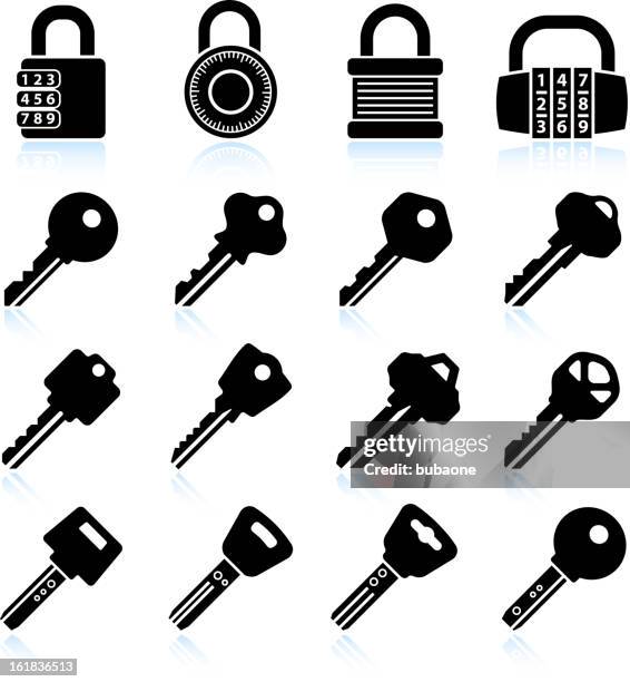 ilustrações, clipart, desenhos animados e ícones de moderno de fechaduras e chaves preto & branco, vector conjunto de ícones - key