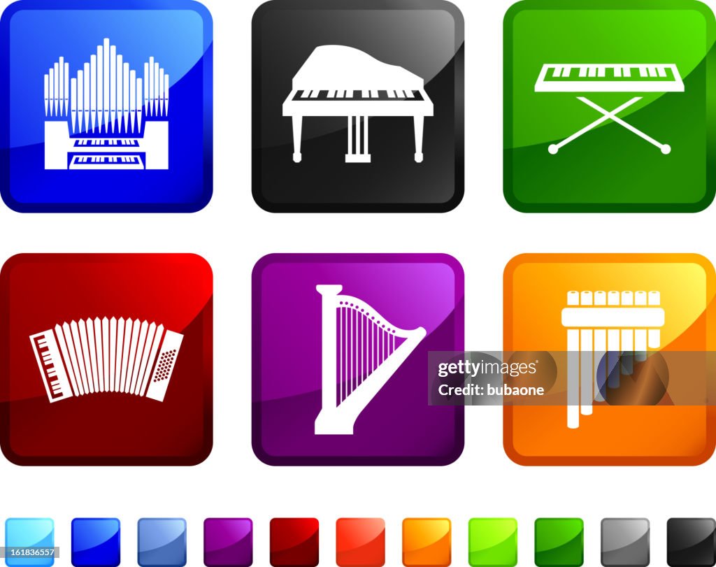 Musical Bass and Percussion Instruments vector icon set stickers
