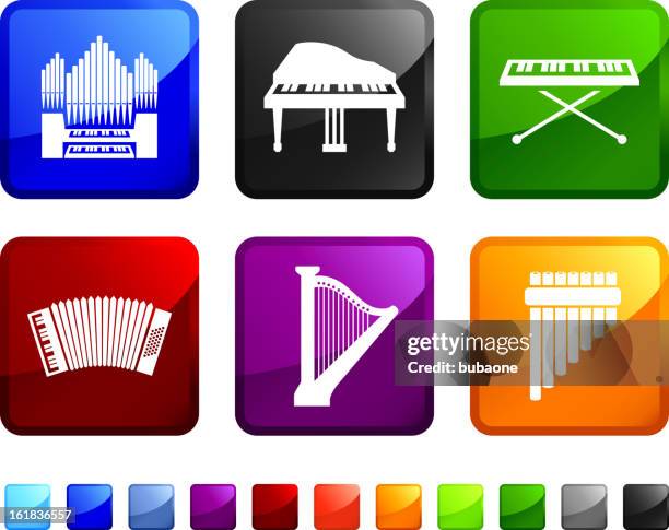 musical bass and percussion instruments vector icon set stickers - church organ stock illustrations