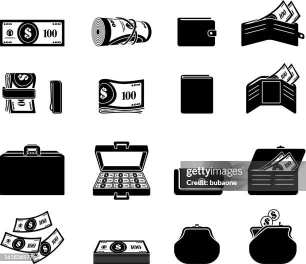 money finances black and white royalty free vector icon set - handbag stock illustrations