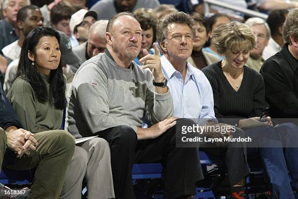 Fans Gene Hackman and Dustin Hoffman in attendance of the Miami Heat and New Orleans Hornets game at New Orleans Arena on November 2, 2002 in New...