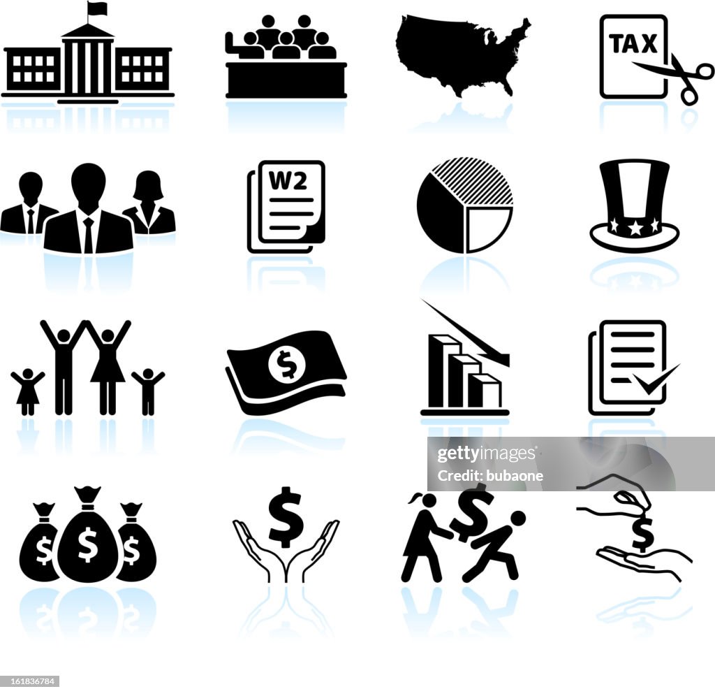 American Tax Cut Deal black & white vector icon set
