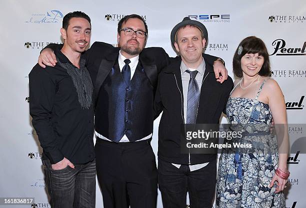 Bobby Dub, Lee Miles, Luke Thomas and Jorgeana Marie attend The Realm Creative red carpet premier party on February 16, 2013 in Los Angeles,...