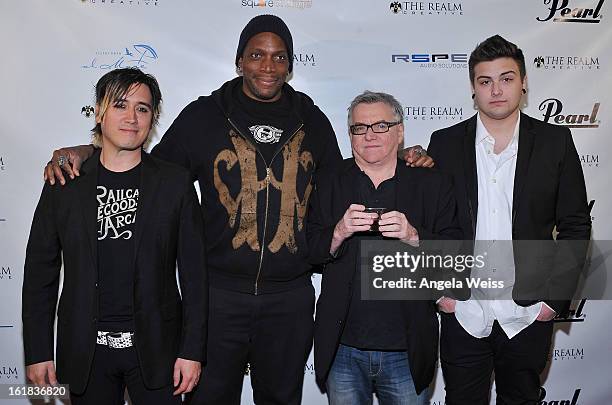 Of The Realm Johnny Royal, singer Derrick Green, CEO of Spectacle Entertainment Andy Gould and VP of The Realm Max Liberty attend The Realm Creative...