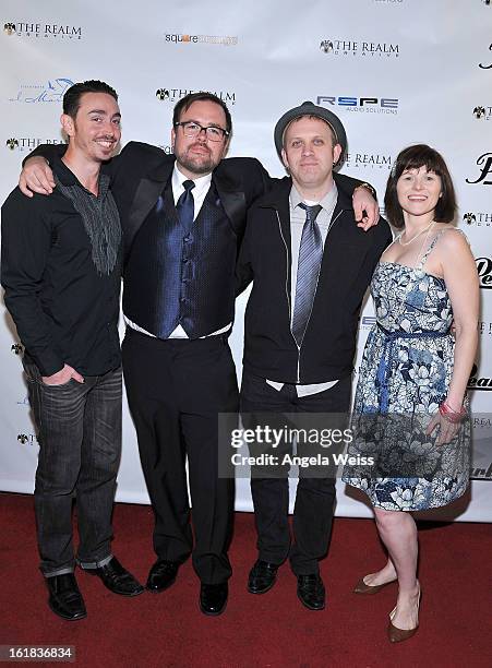 Bobby Dub, Lee Miles, Luke Thomas and Jorgeana Marie attend The Realm Creative red carpet premier party on February 16, 2013 in Los Angeles,...