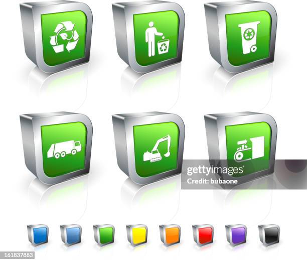 recycle process 3d vector icon set with metal rim - human machine interface icon stock illustrations