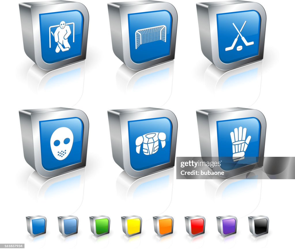 Hockey 3D royalty free vector icon set with Metal Rim