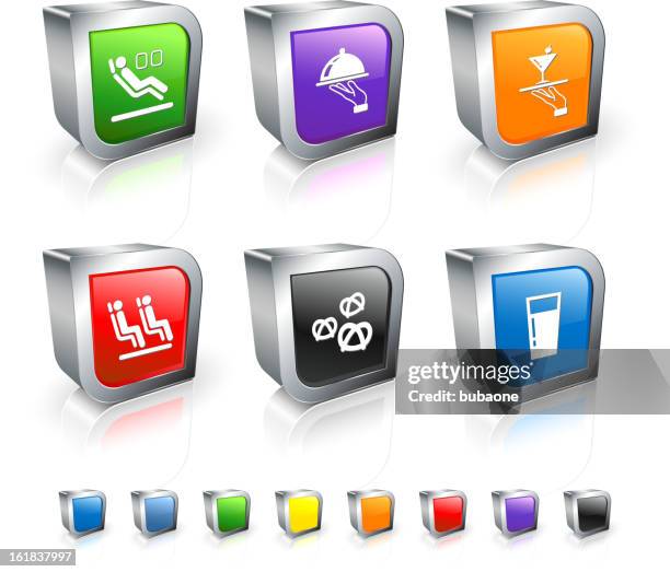 first class flight 3d vector icon set with metal rim - hand holding pretzel stock illustrations