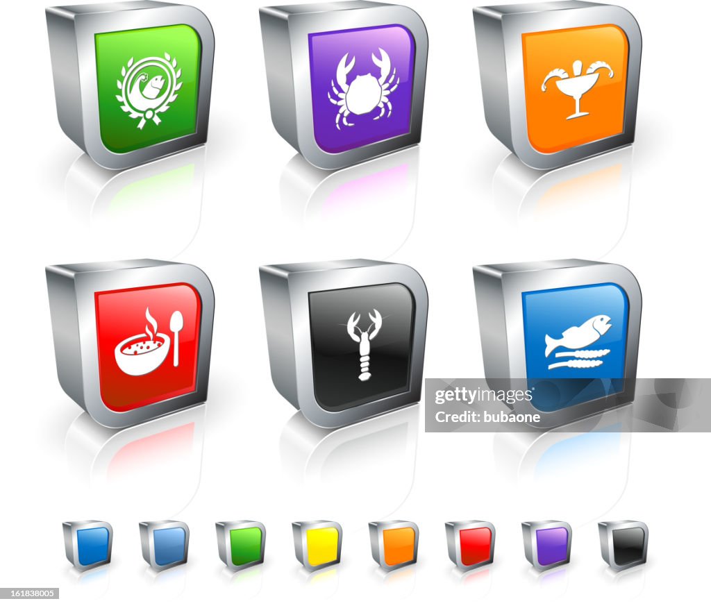 Seafood 3D icon set with Metal Rim