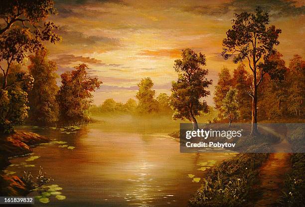 foggy weather - fine art painting stock illustrations