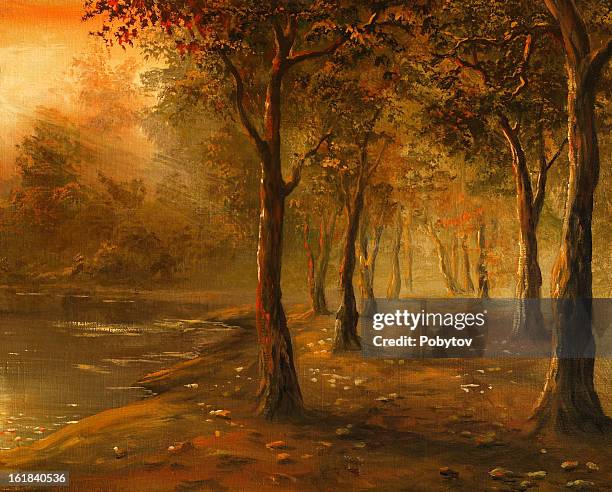 stockillustraties, clipart, cartoons en iconen met autumn evening. right - master of early colour photography